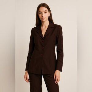 Ellen Figg taffeta burgundy black 3 button Two-Piece Suit top small pants 8